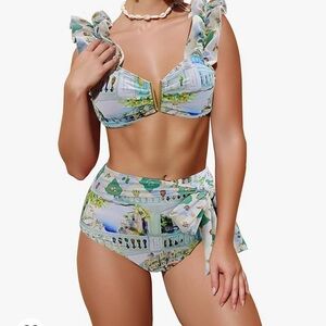 SPORLIKE Women High Waisted Swimsuit Flounce Straps Bikini Bathing Suit